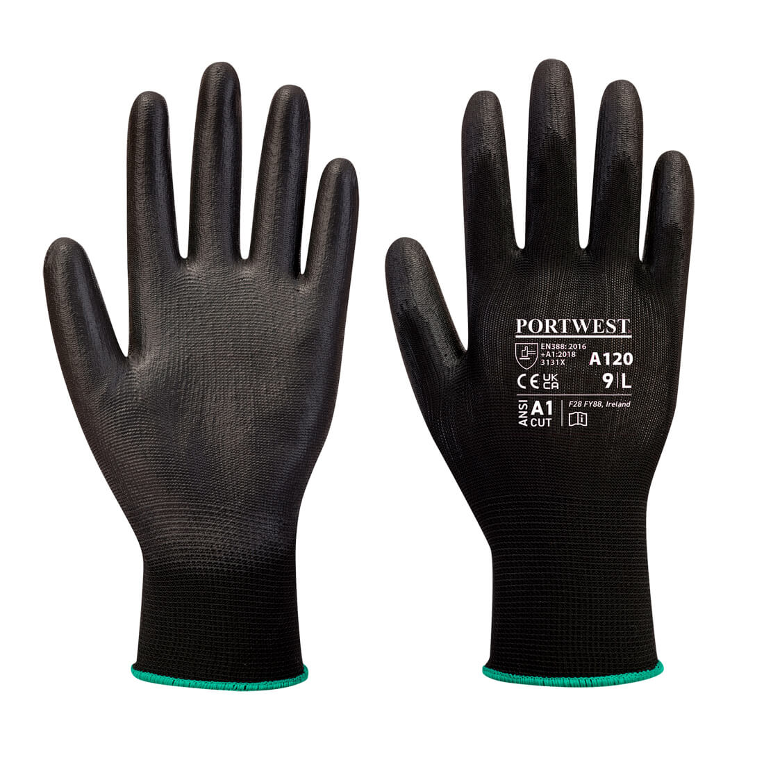 A120 Portwest® PU Coated A1 Grippy Work Gloves - Black